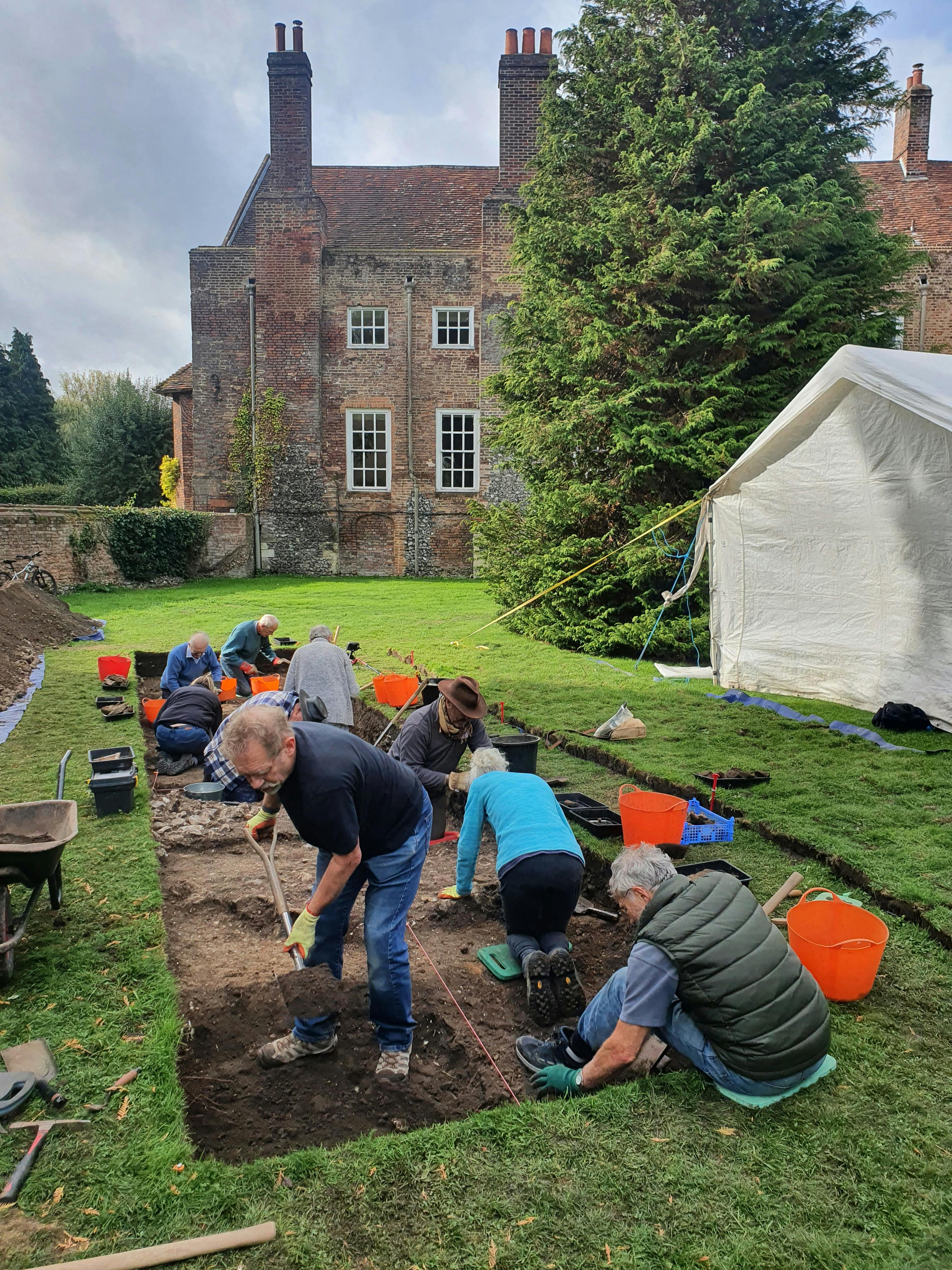 2022 community excavation of moat at Lullingstone Castle backfilled in the Georgian period