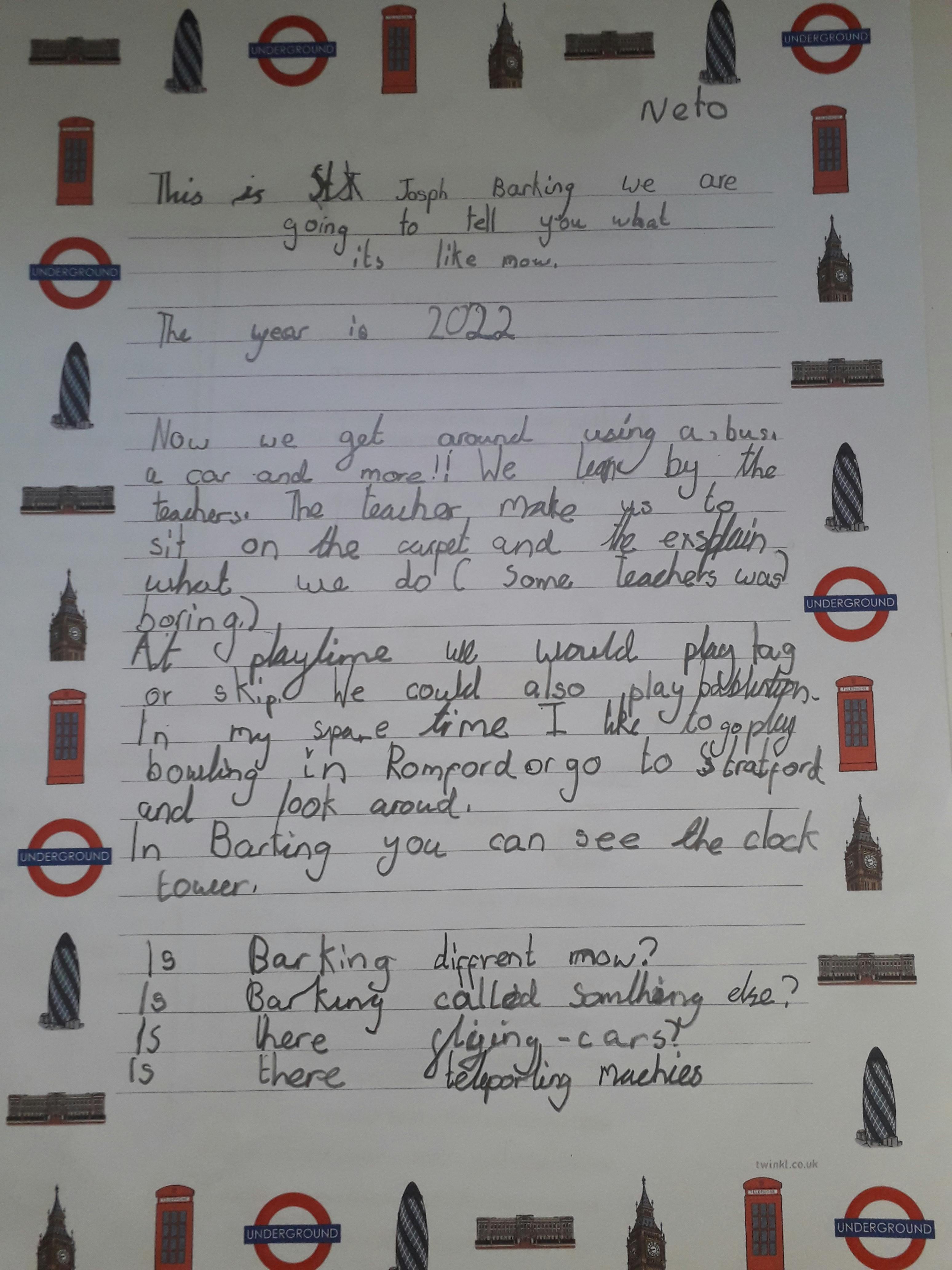 Barking today and questions for future readers, by Neto,St Joseph's Primary School 