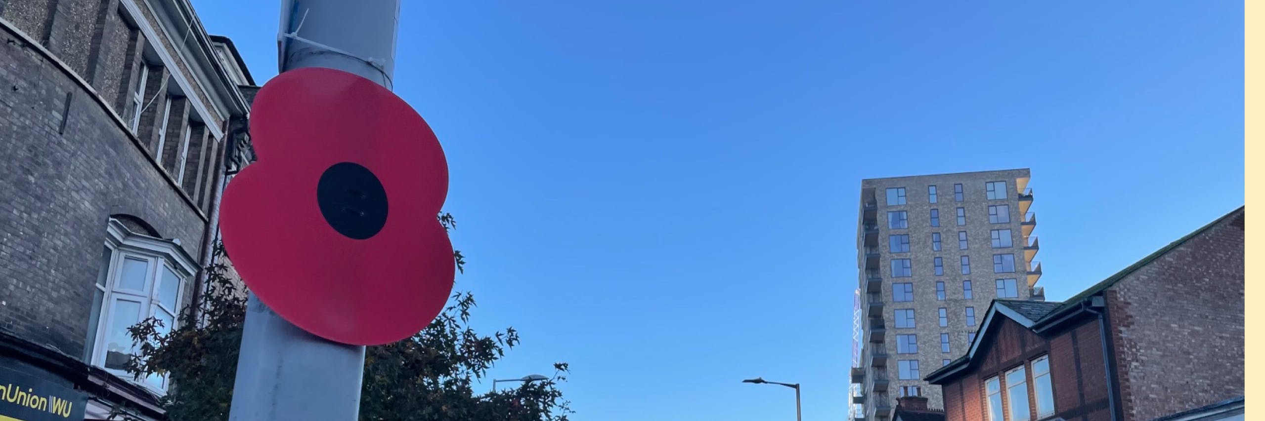 Poppy on street lamppost in Harrow Town Centre