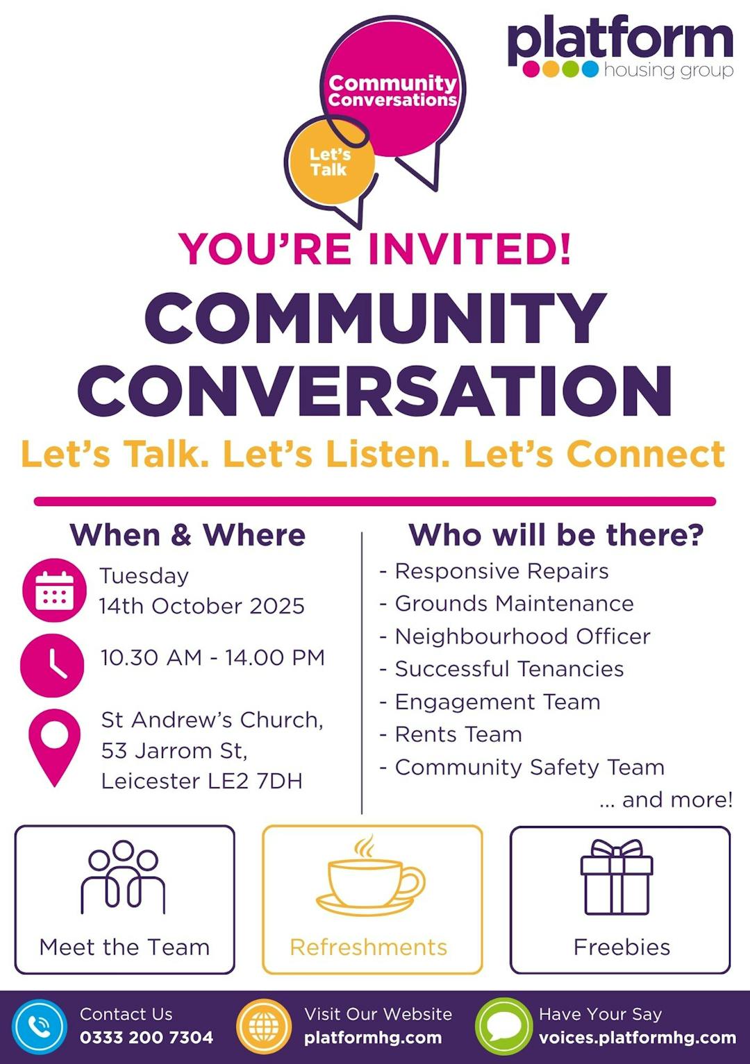 Community Conversation poster, Sandhampton, Astley on Tuesday 30th September, 12pm till 1.30pm
