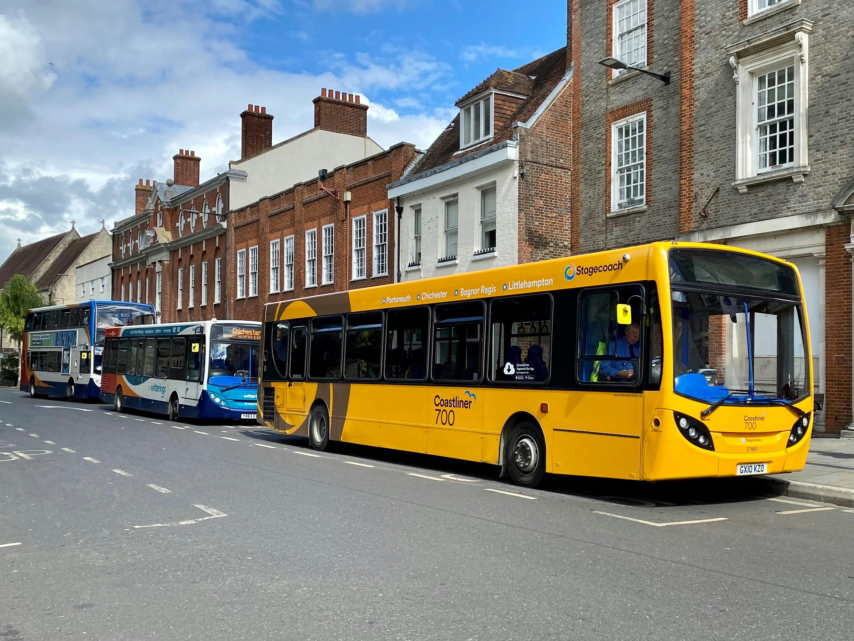 Stagecoach buses in West Street, Chichester, June 2022.jpg
