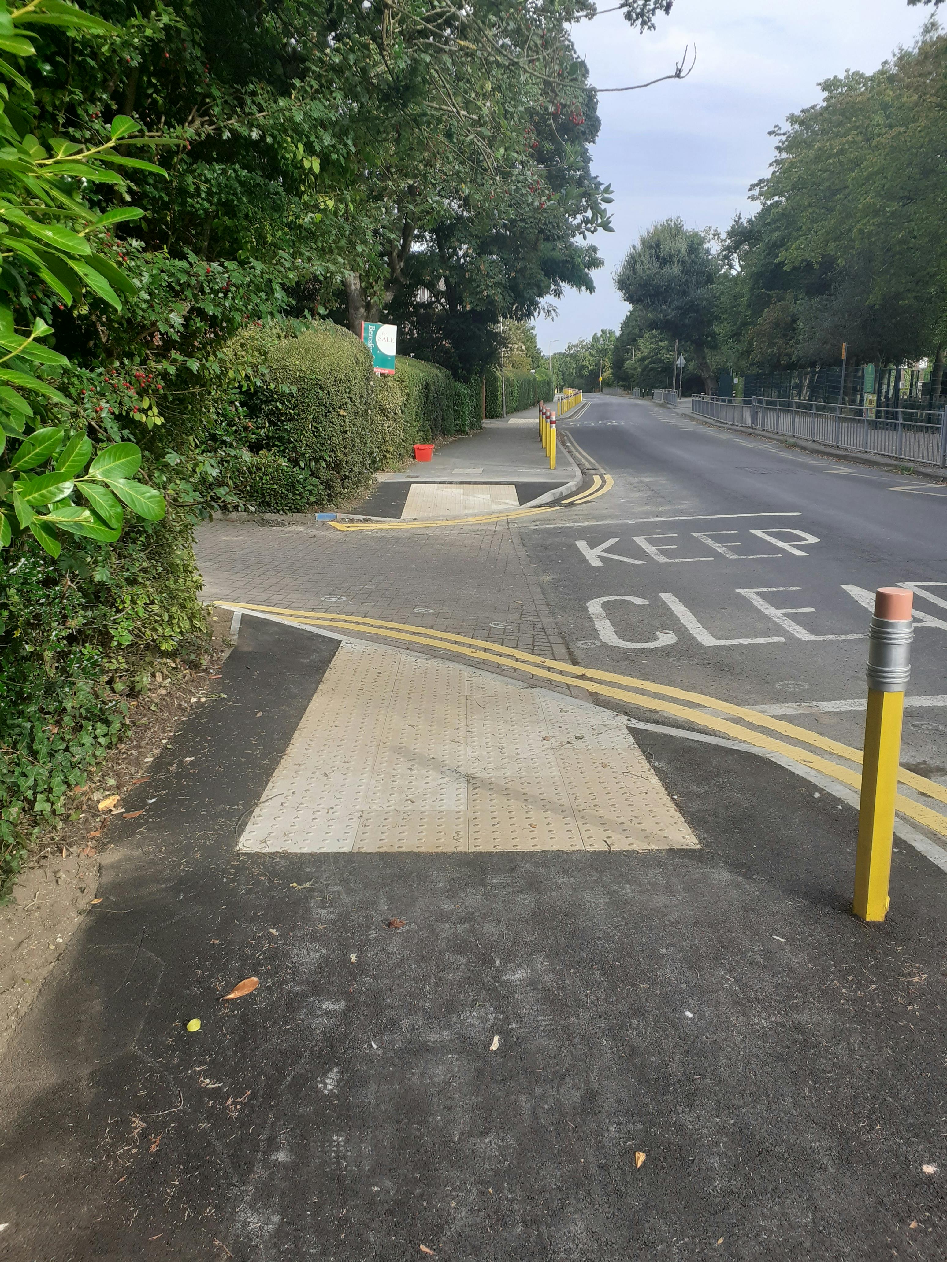 Dropped kerb, tactile paving and crossing