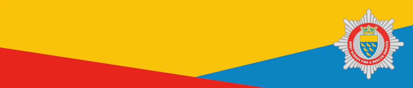 West Sussex Fire and Rescue banner with service logo and yellow, red and blue colours.
